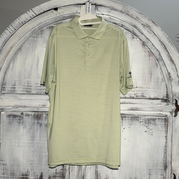 Levelwear Golf Polo Mn's L Green White Striped w/ Dominion Country Club Logo - Picture 1 of 12